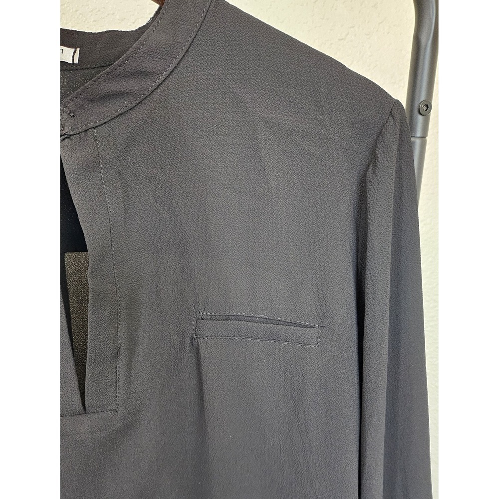 Women's Sheer Long Sleeve Blouse Govana Black Button Neck Front Pocket - Picture 5 of 11